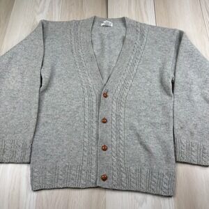 Parker Of Vienna Mens Gray Cable Pure Wool Long Sleeve Cardigan Sweater Size M